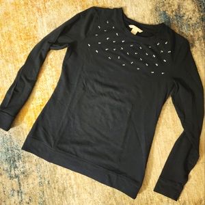** 2/$25 ** Banana Republic True Navy Blue Jeweled Crew Neck Pullover